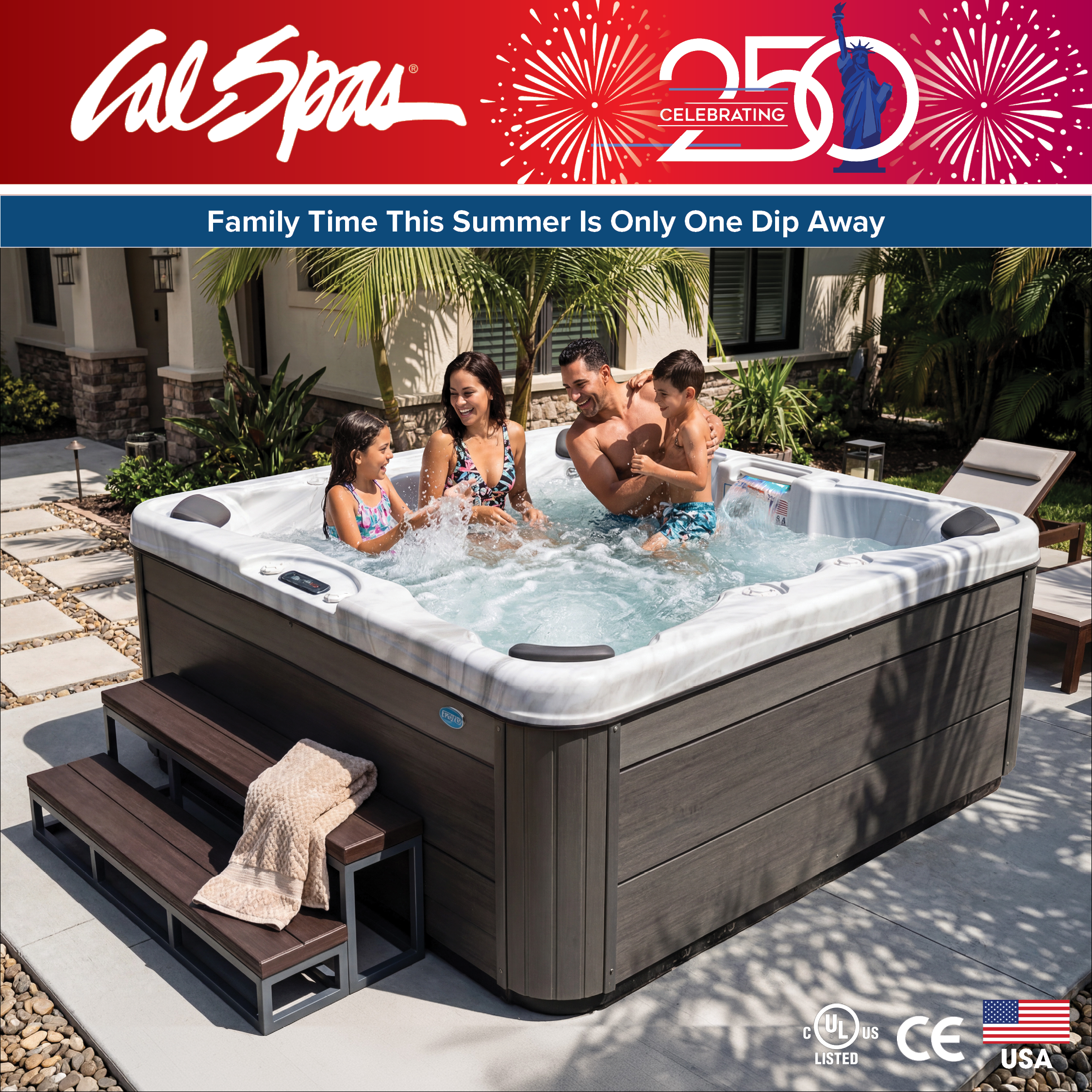 Calspas hot tub being used in a family setting - Milan